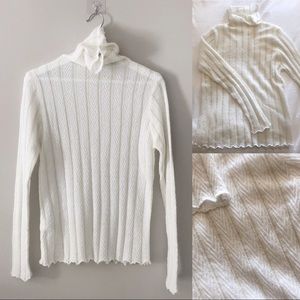 🆕 NWOT Metallic Turtle Neck Ruffle Sheer Knit Top